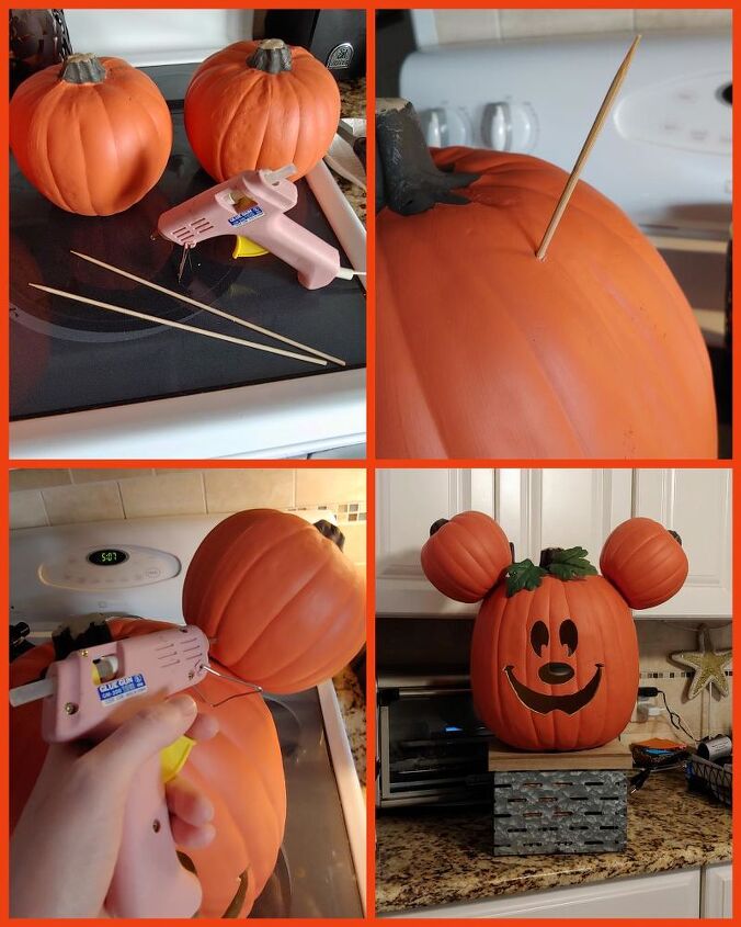 corona de calabazas de halloween de mickey mouse, Insertar pinchos para unir orejas de la calabaza