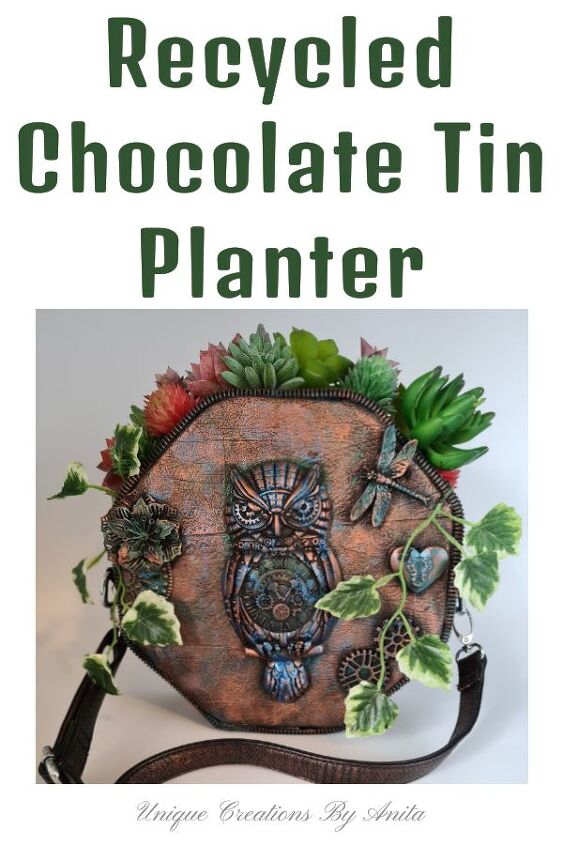 jardinera de lata de chocolate reciclada