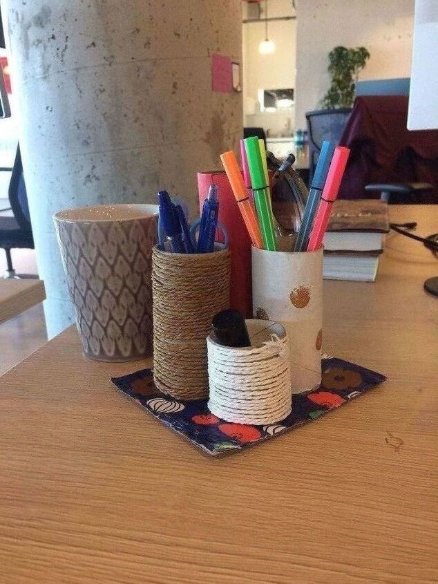 organizador de escritorio con rollos de papel higinico