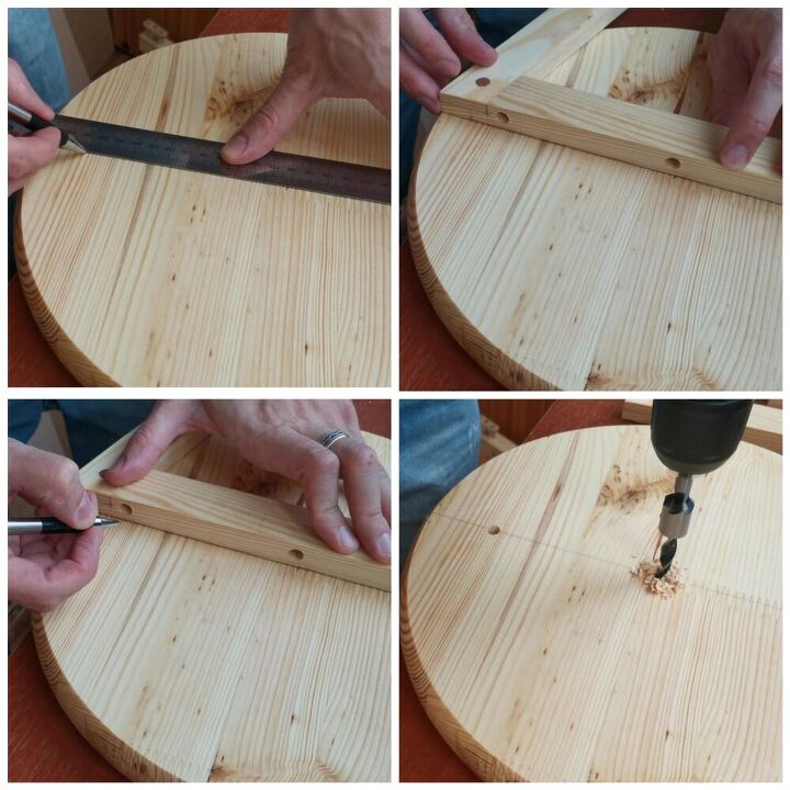 como fazer uma mesa flutuante com iluso de tica, Perfurar o buraco no peda o de madeira